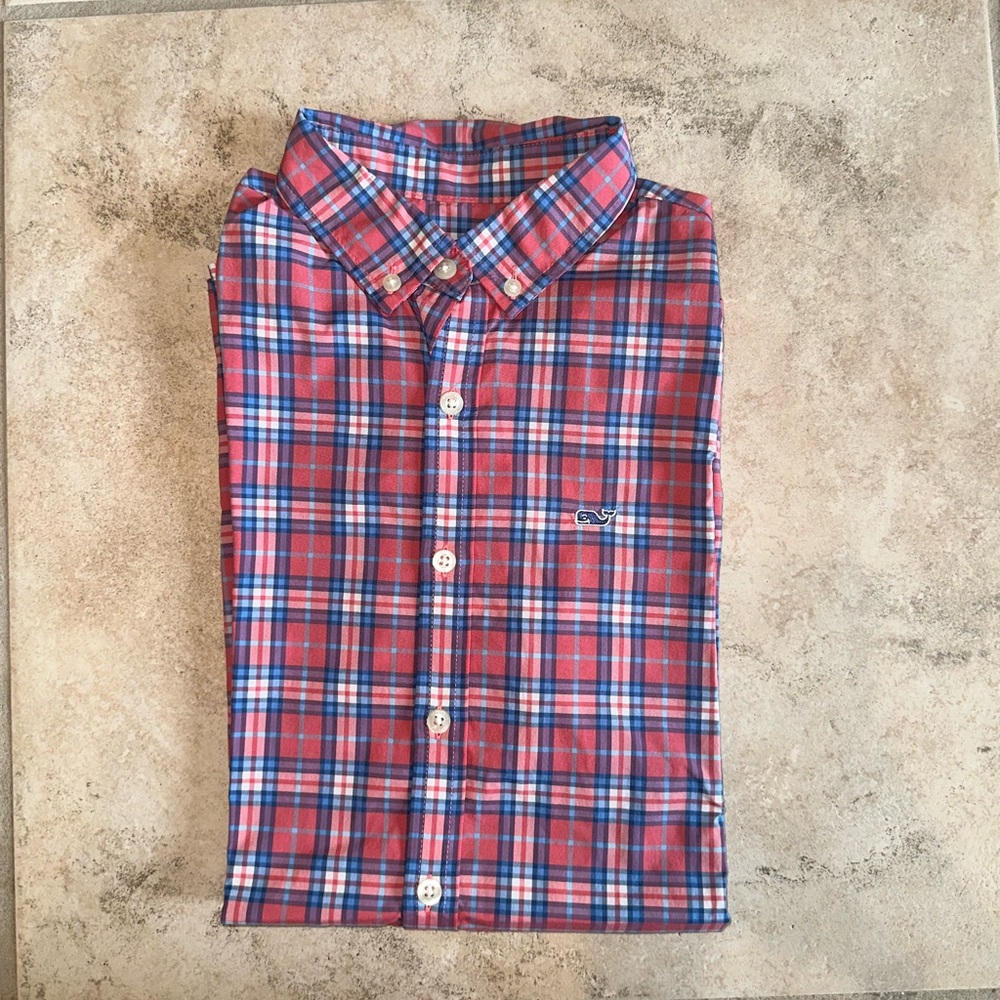 Boys Vineyard Vines Red and Blue Performance Button Down